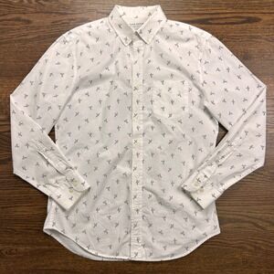 Banana Republic Shirt Mens Medium White Grant Slim Fit Luxe Stretch Poplin Bird